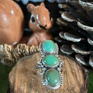 925 Sterling triple turquoise ring